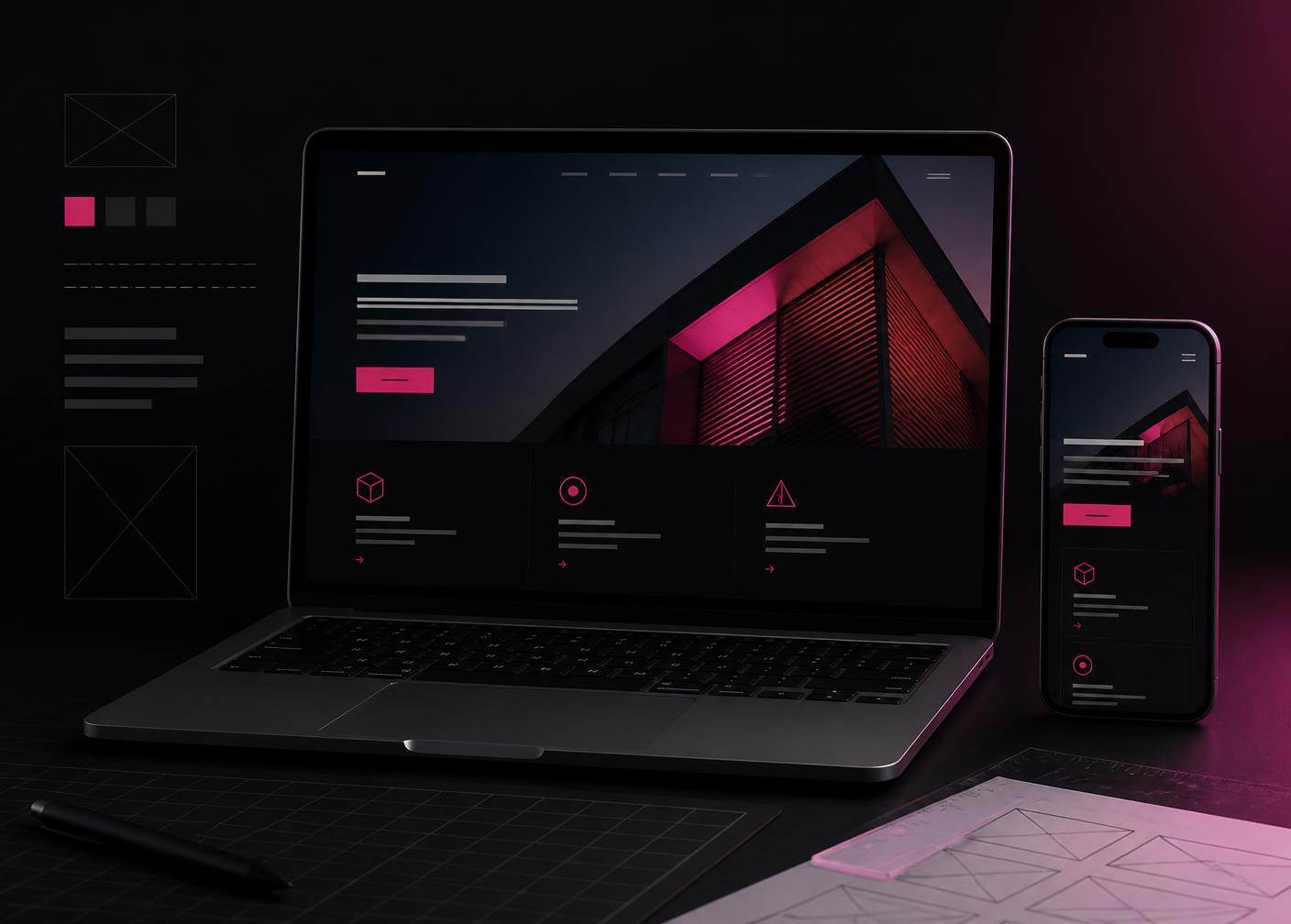 Website modern prezentat pe laptop și telefon